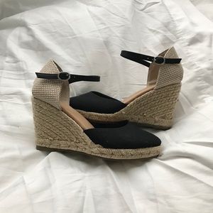 Black Espadrille Wedge Heels